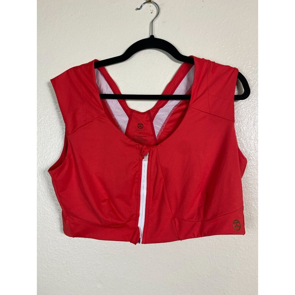 Kinflyte Curve Red Zip Front Bra Plus Size 2XL Eco Jersey Performance Athleisure